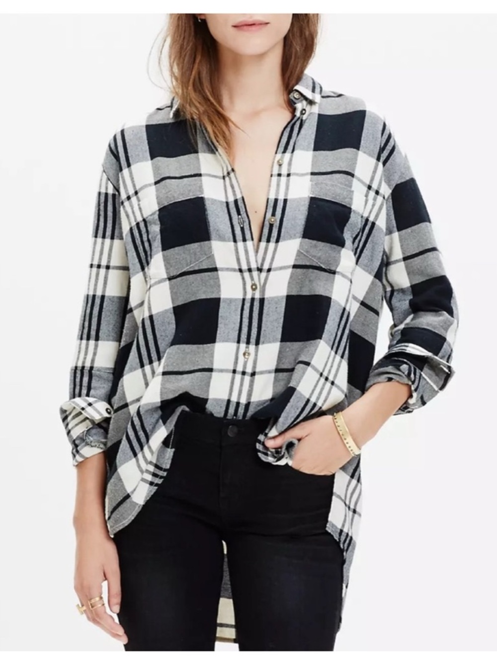 Madewell Oversize Black, White & Plaid Button Down Shirt Size S